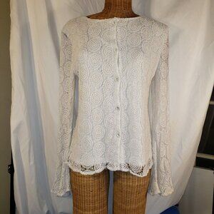 L'affaire White Lace Long Sleeve Blouse Size M